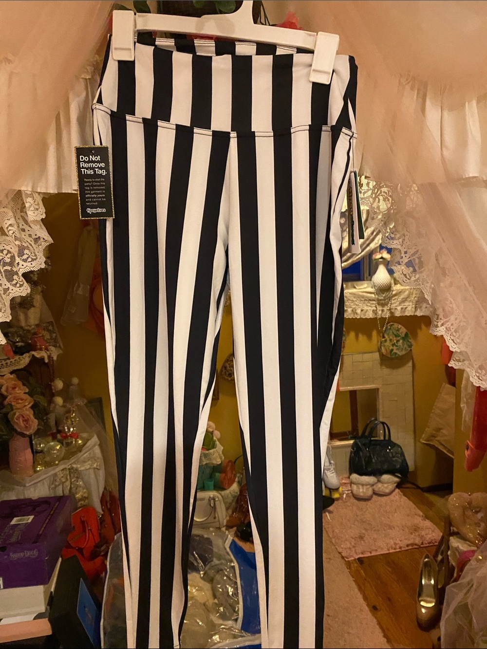 Tipsy Elves Black & White Vertical Stripe Leggings